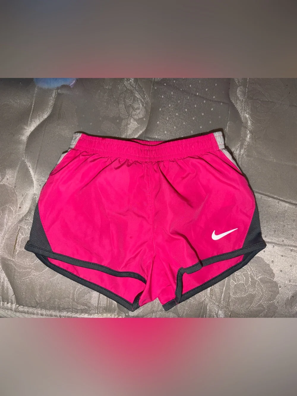 Nike Girl’s Bright Pink Athletic Shorts with Dark Gray Trim